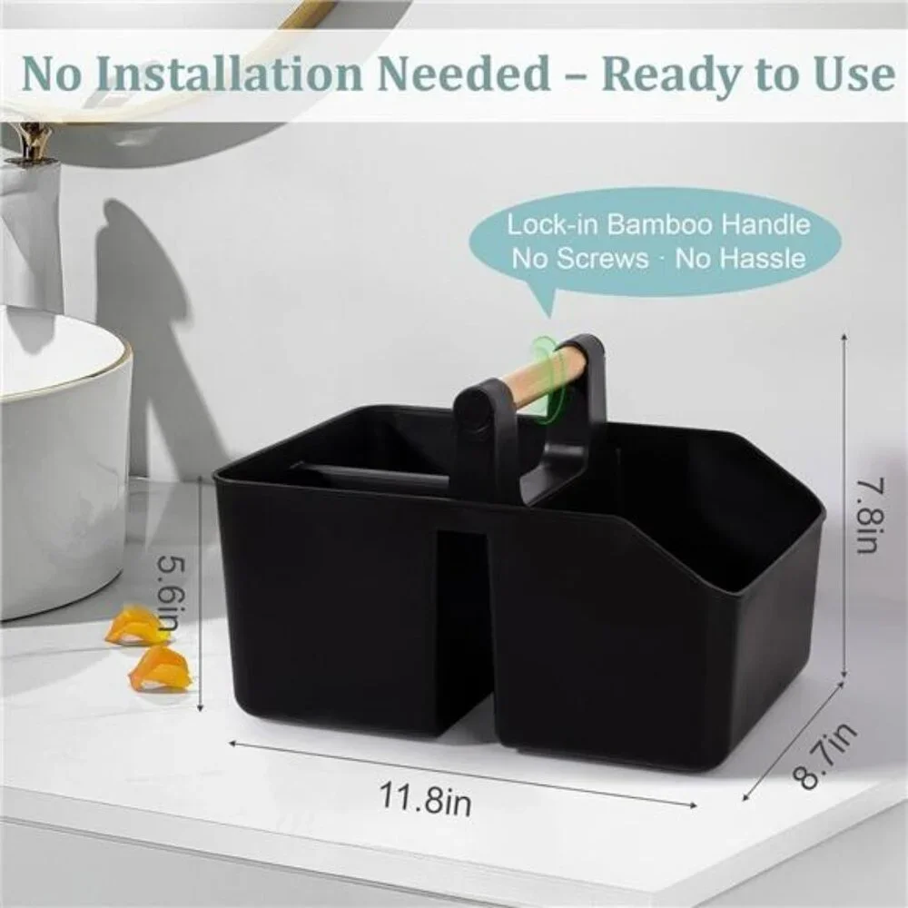 Portable Shower Caddy Basket Bathroom Organizer Tote with Bamboo Handle Storage